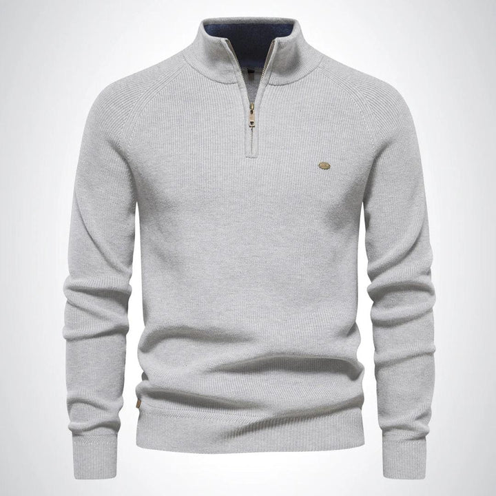 Klassischer Herrenpullover Mit Halbem Reißverschluss | Stehkragen