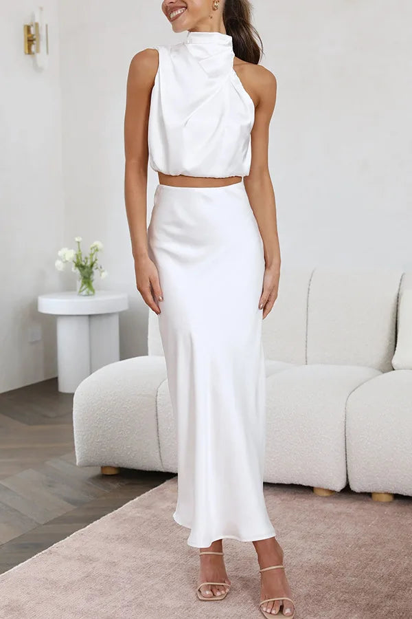 Zweiteiliges Partykleid für Damen mit drapiertem Ausschnitt