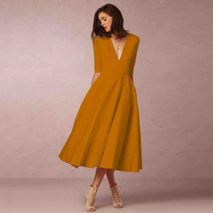 Damen Midikleid mit tiefem V-Ausschnitt