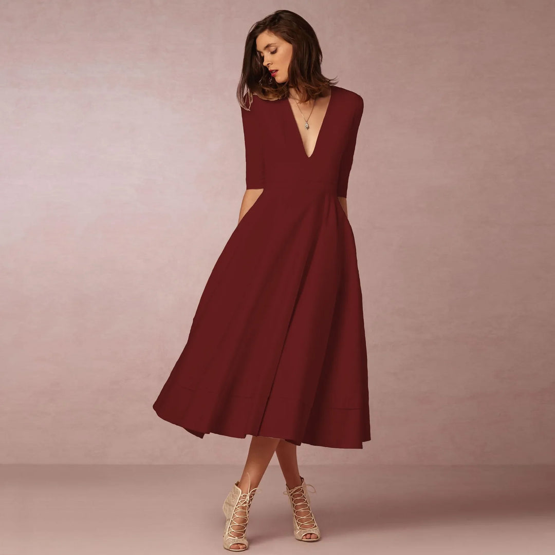 Damen Midikleid mit tiefem V-Ausschnitt