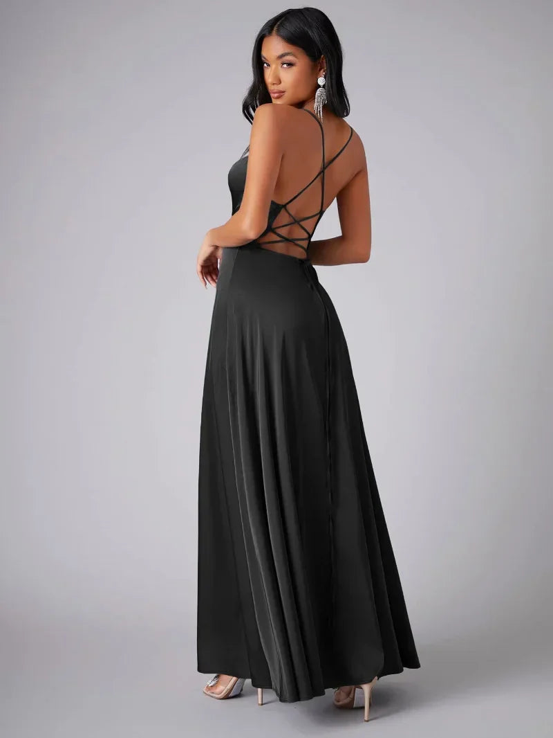 Damen-Maxi-Slipkleid mit gekreuzten Trägern