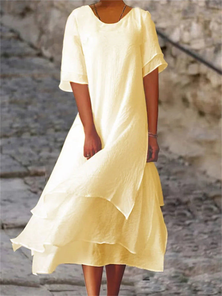 Damen-Midikleid mit Stufenrock und kurzen Ärmeln