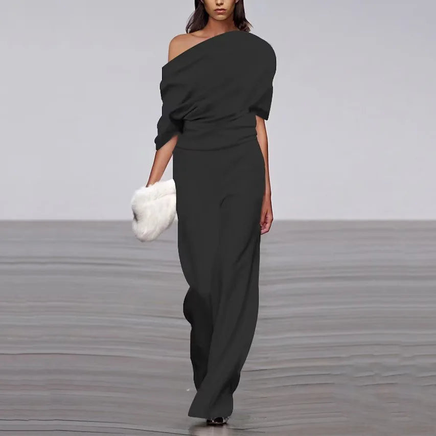 Damen Ein-Schulter-Jumpsuit mit Drapiertem Oberteil