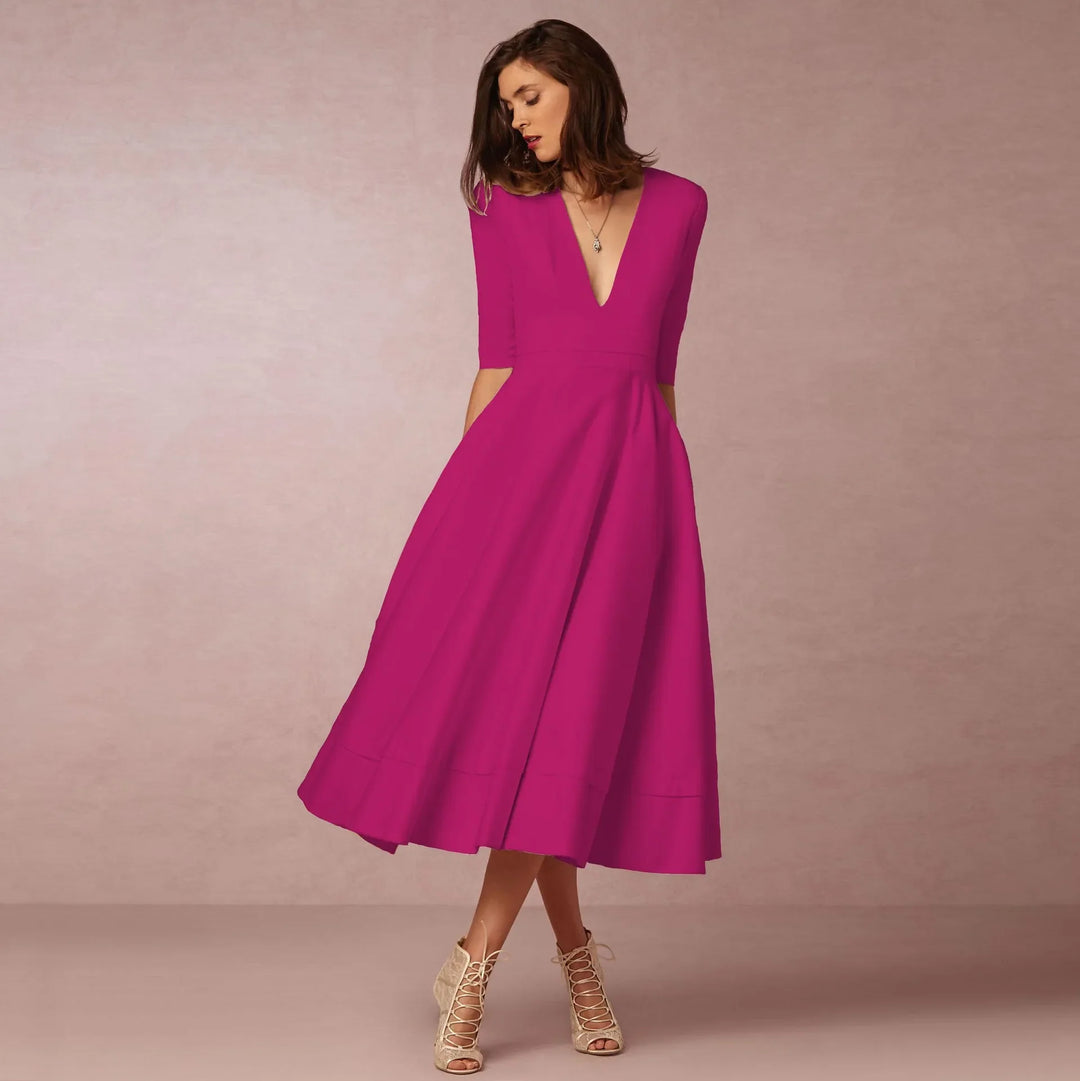 Damen Midikleid mit tiefem V-Ausschnitt