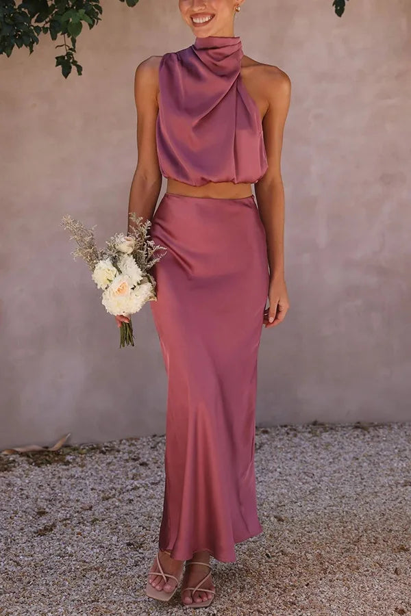 Zweiteiliges Partykleid für Damen mit drapiertem Ausschnitt