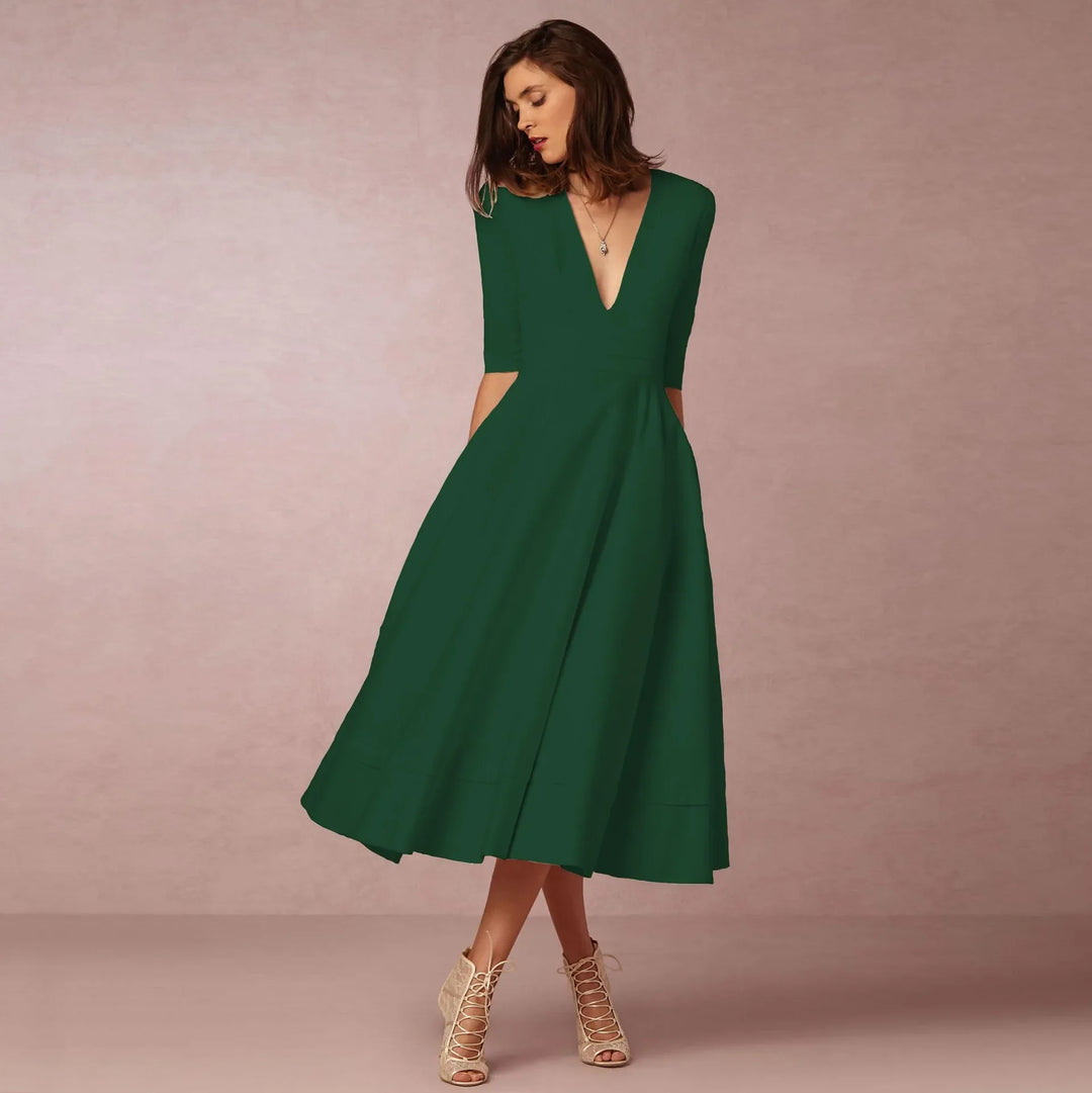 Damen Midikleid mit tiefem V-Ausschnitt