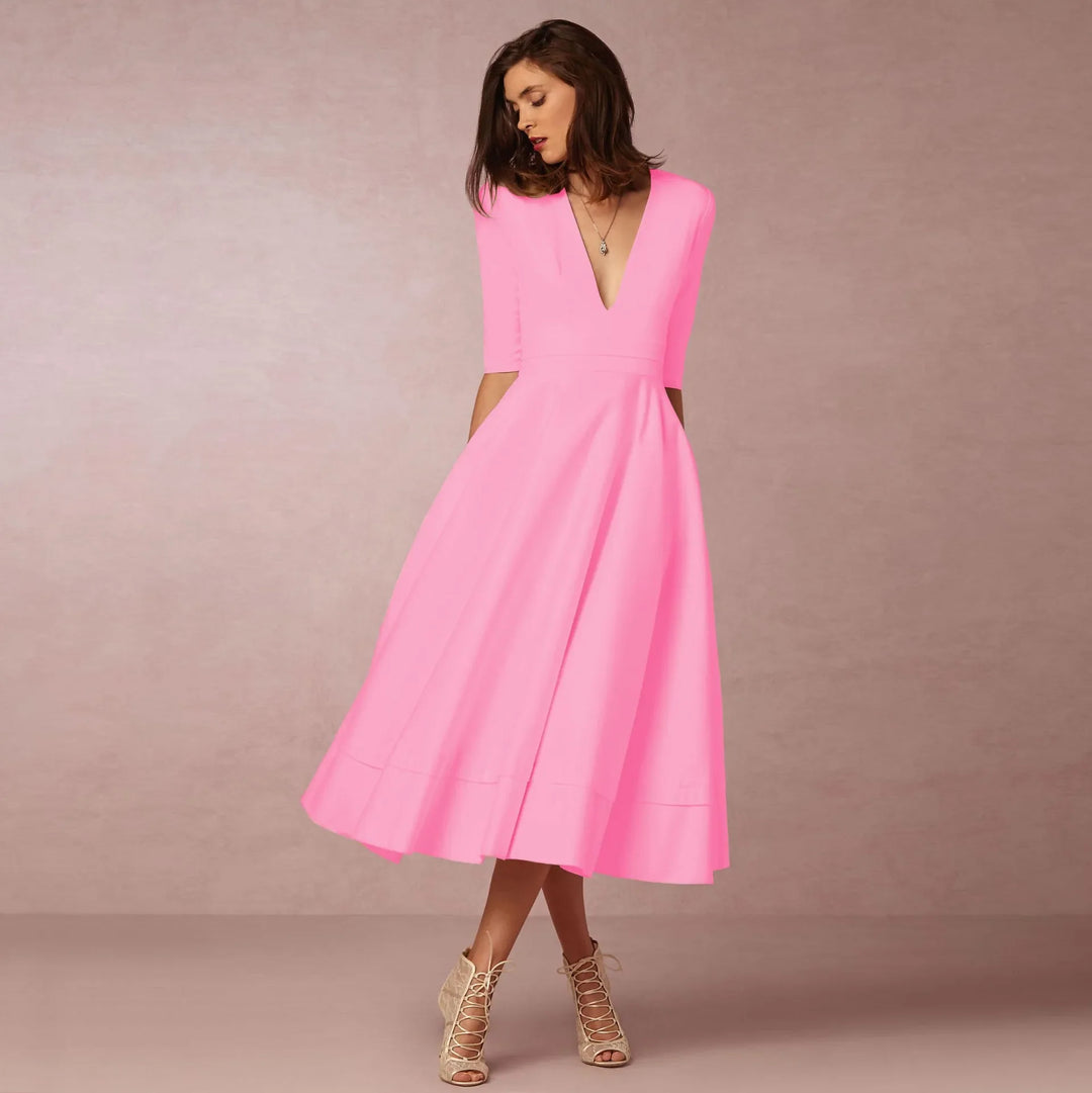 Damen Midikleid mit tiefem V-Ausschnitt