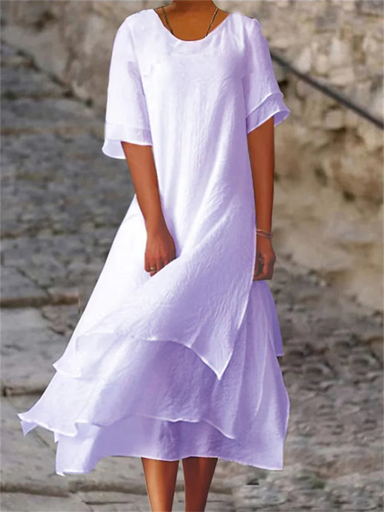 Damen-Midikleid mit Stufenrock und kurzen Ärmeln