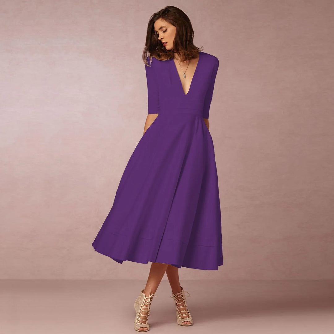 Damen Midikleid mit tiefem V-Ausschnitt
