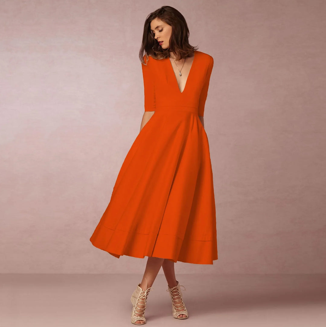 Damen Midikleid mit tiefem V-Ausschnitt