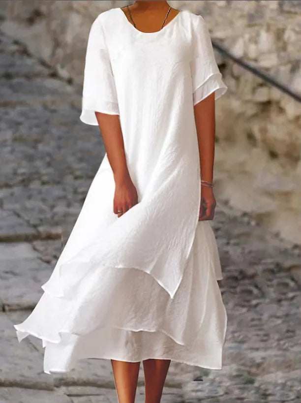 Damen-Midikleid mit Stufenrock und kurzen Ärmeln