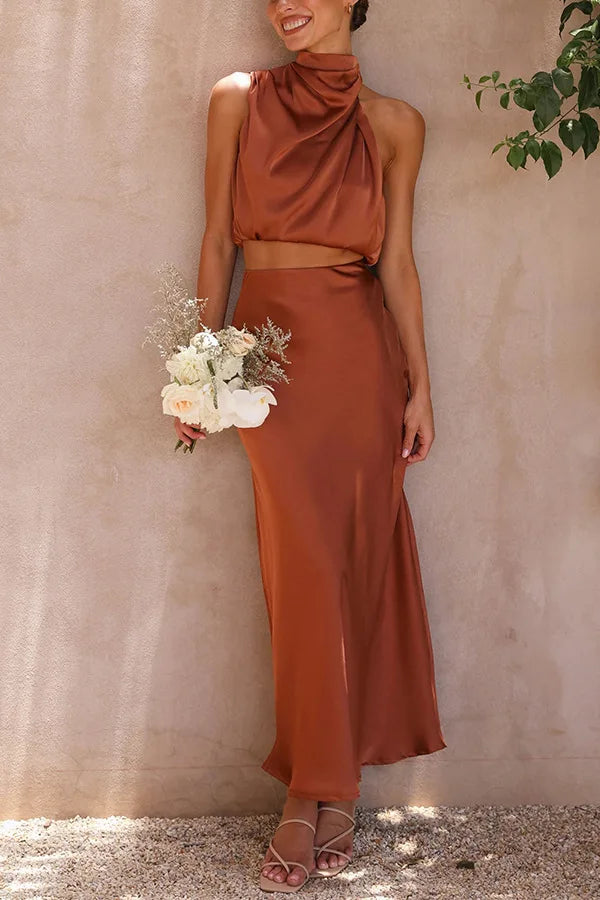 Zweiteiliges Partykleid für Damen mit drapiertem Ausschnitt