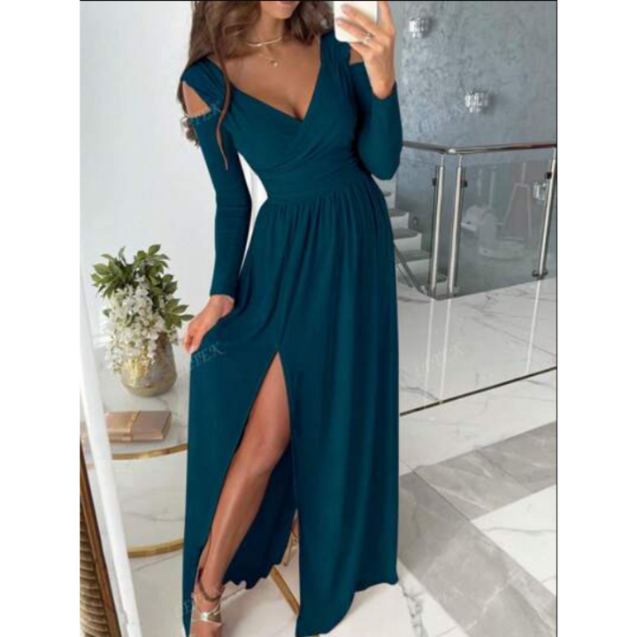 Damen Abendkleid Mit Langarm Und Schlitz | Maxi