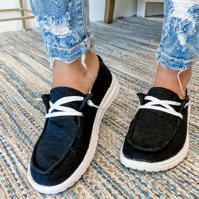 Damen Alle Jahreszeiten Canvas-Flatschuhe mit Schnürung