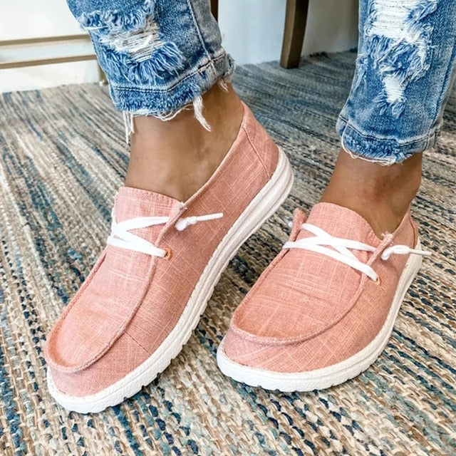 Damen Alle Jahreszeiten Canvas-Flatschuhe mit Schnürung