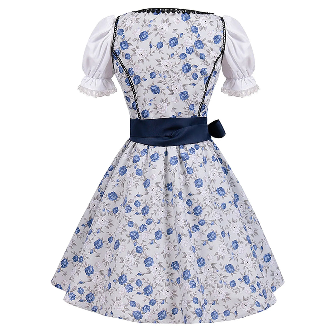 Damen Blaues Oktoberfest Dirndl Kleid | Schleifendetail