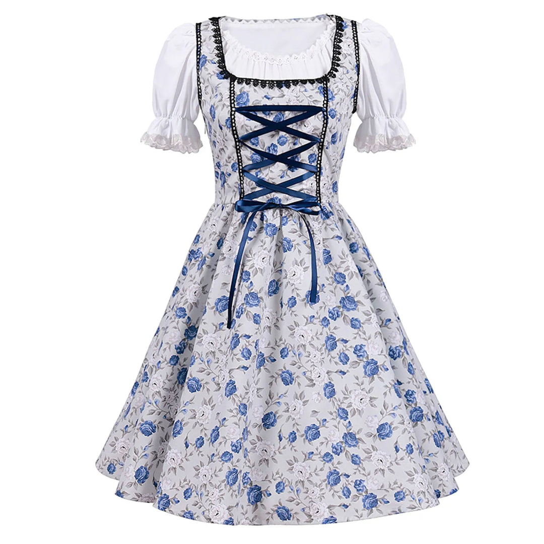 Damen Blaues Oktoberfest Dirndl Kleid | Schleifendetail