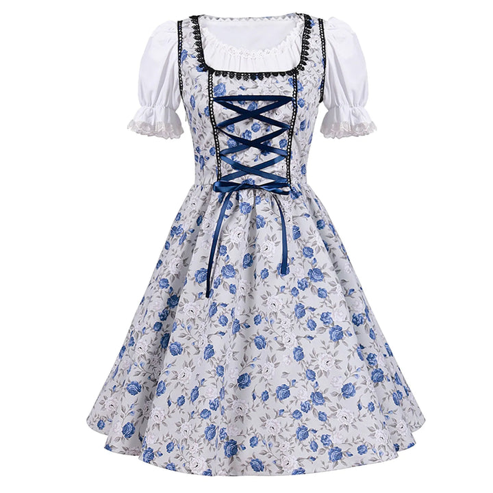 Damen Blaues Oktoberfest Dirndl Kleid | Schleifendetail