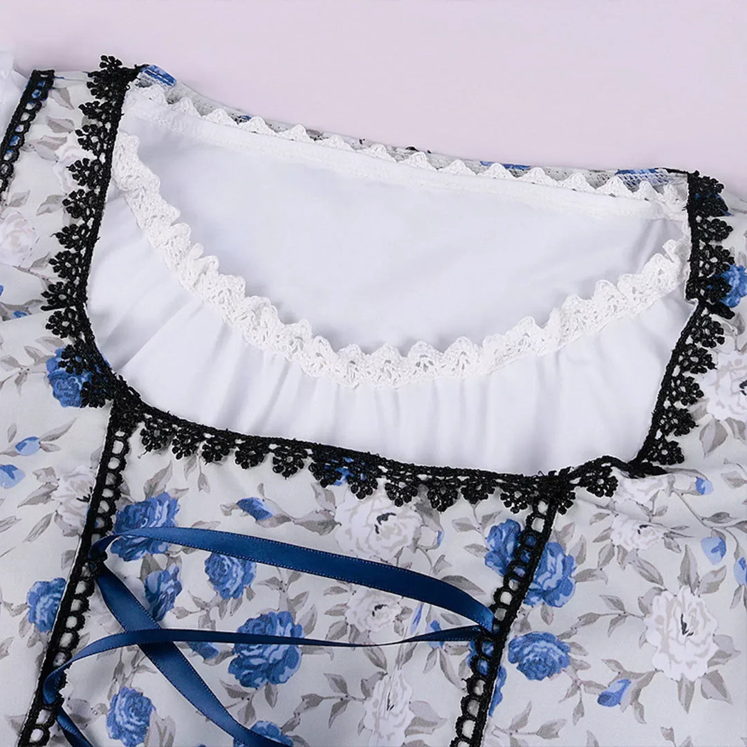 Damen Blaues Oktoberfest Dirndl Kleid | Schleifendetail