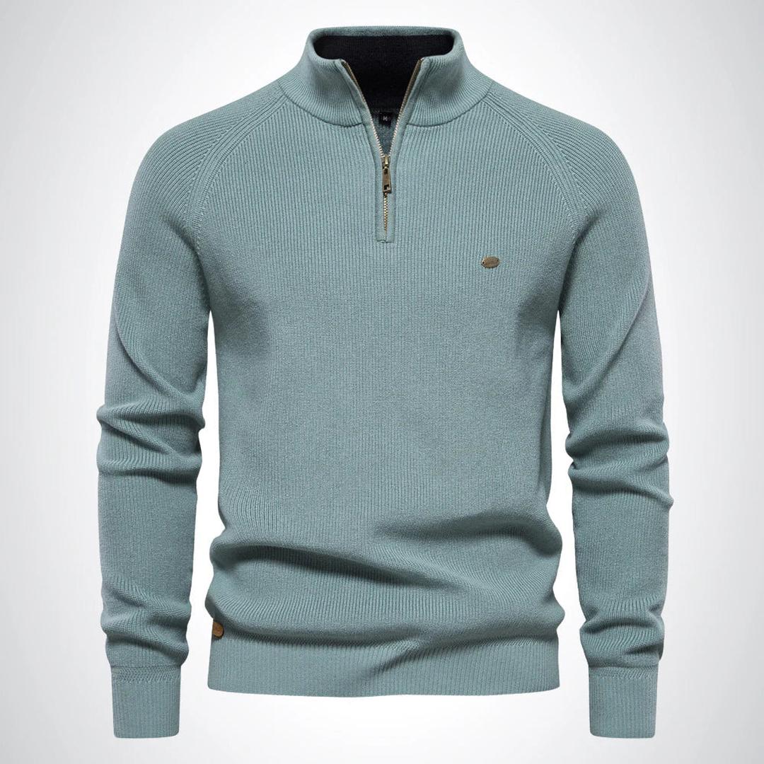 Klassischer Herrenpullover Mit Halbem Reißverschluss | Stehkragen
