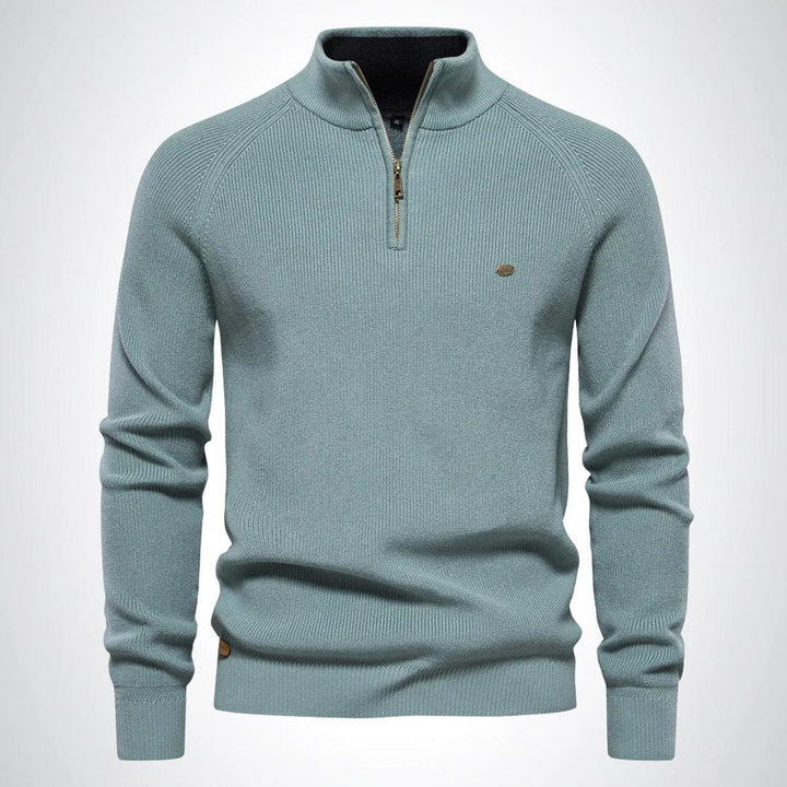 Klassischer Herrenpullover Mit Halbem Reißverschluss | Stehkragen