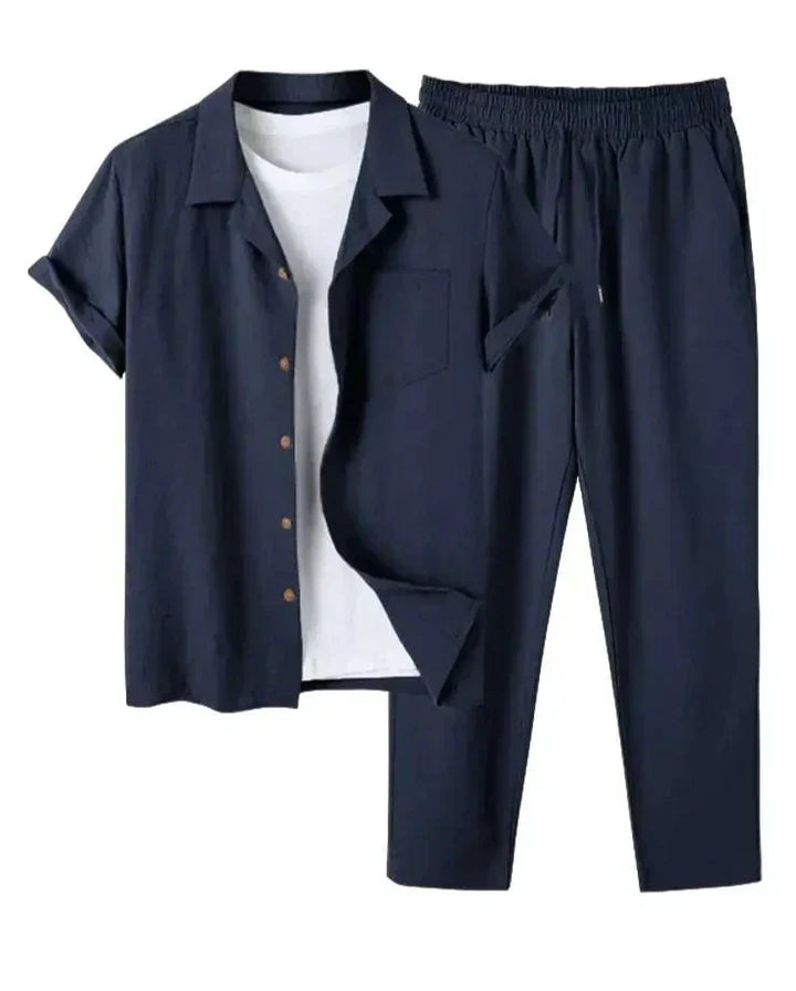 Herren Leinen Kurzarmhemd und Hose Set