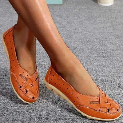 Damen Vegan-Leder Flache Schuhe mit perforiertem offenem Webmuster