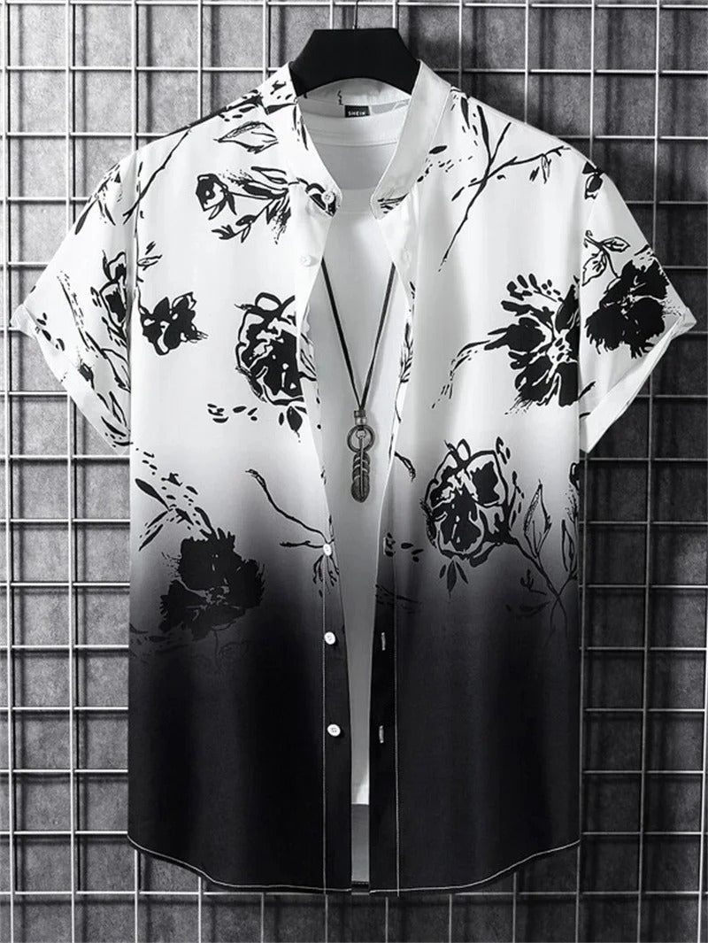 Herren Kurzarm-Hemd mit Knopfleiste und Print