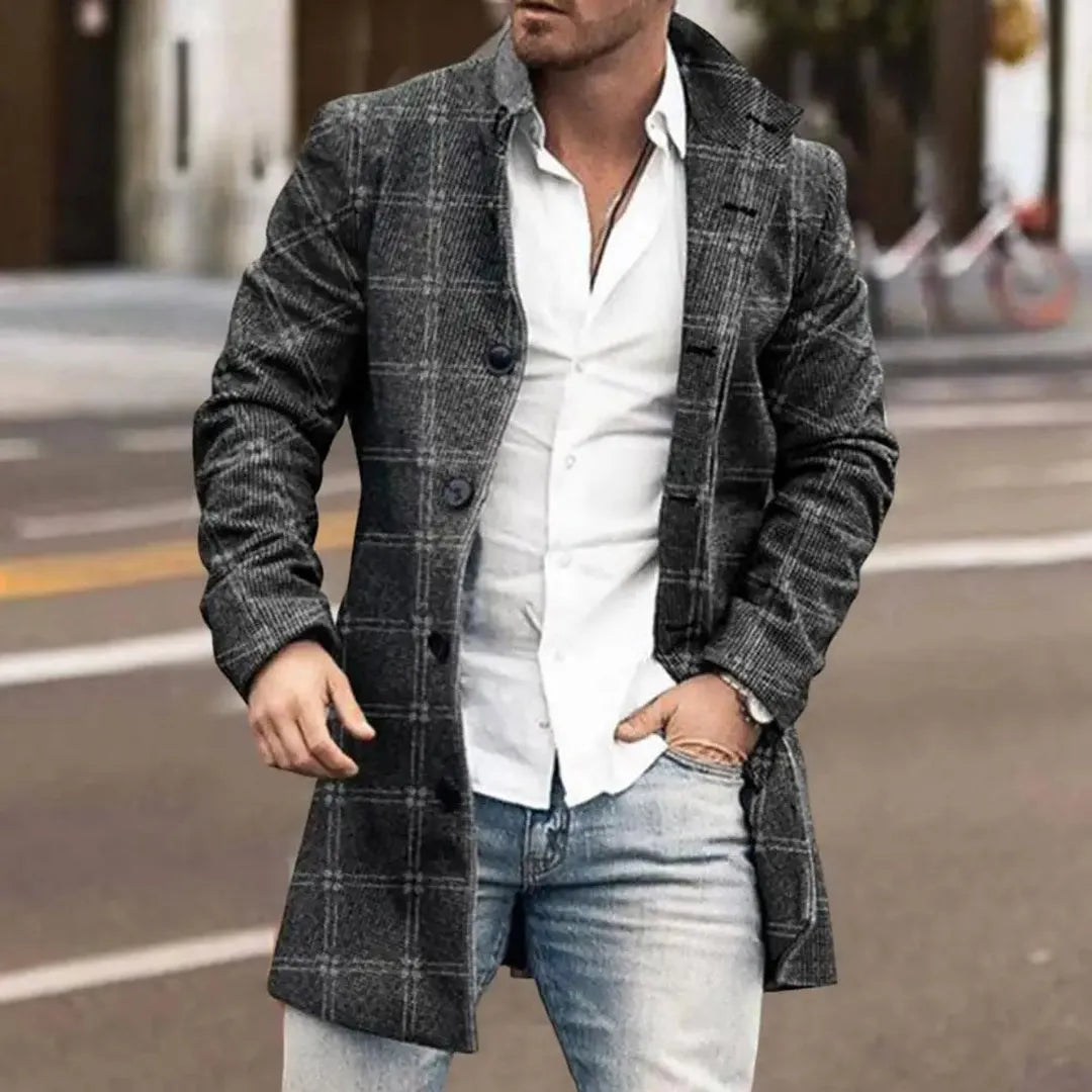 Herren Stylischer Langer Mantel | Knopfdetail
