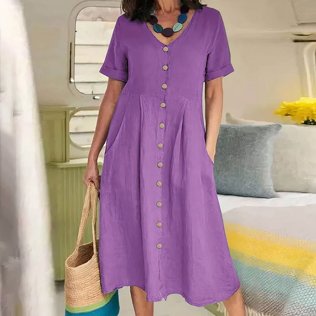 Damen Knopf-Front Midikleid