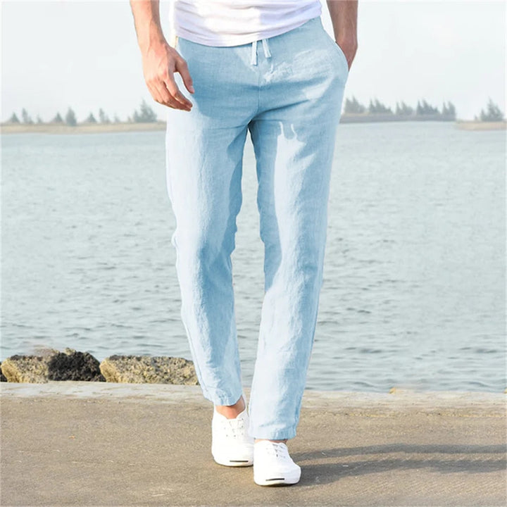 Herren Leinenhose mit geradem Schnitt und Taschen