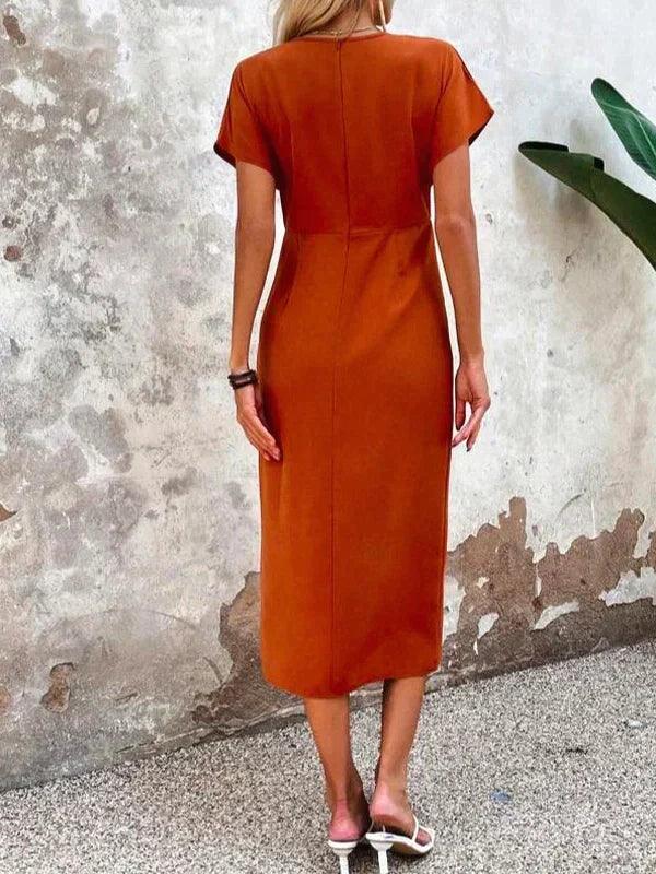 V-Ausschnitt-Wickelkleid mit hohem Schlitz für Damen
