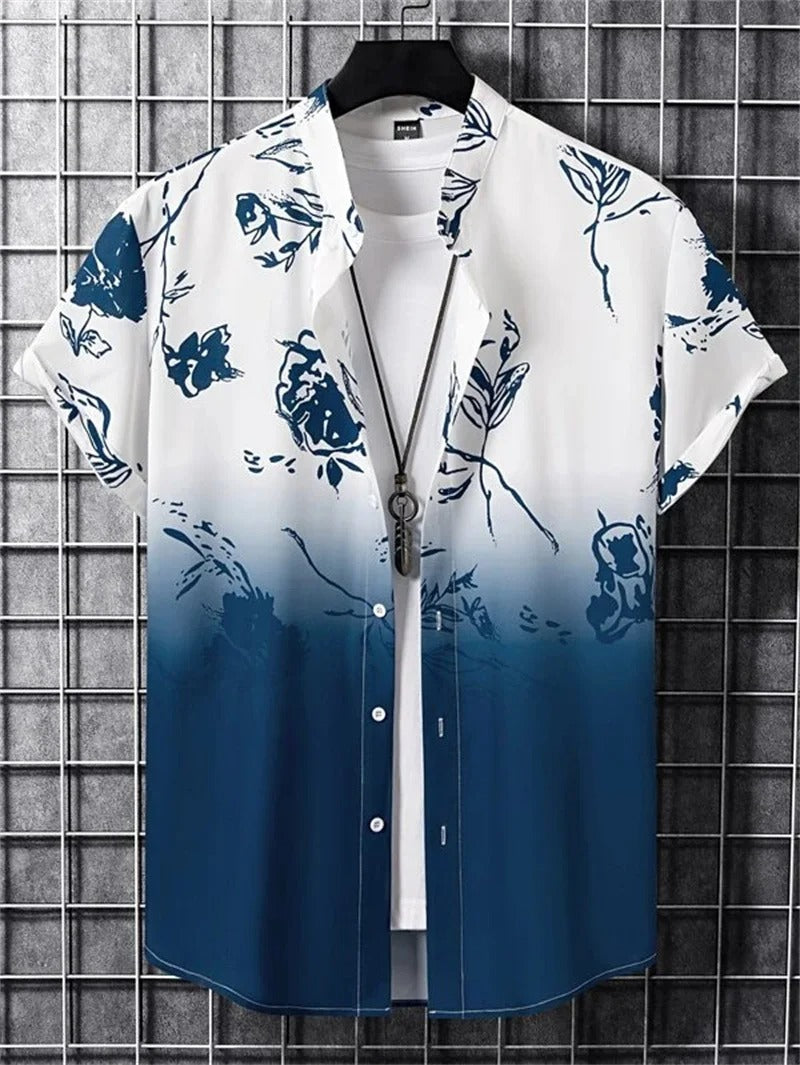 Herren Kurzarm-Hemd mit Knopfleiste und Print