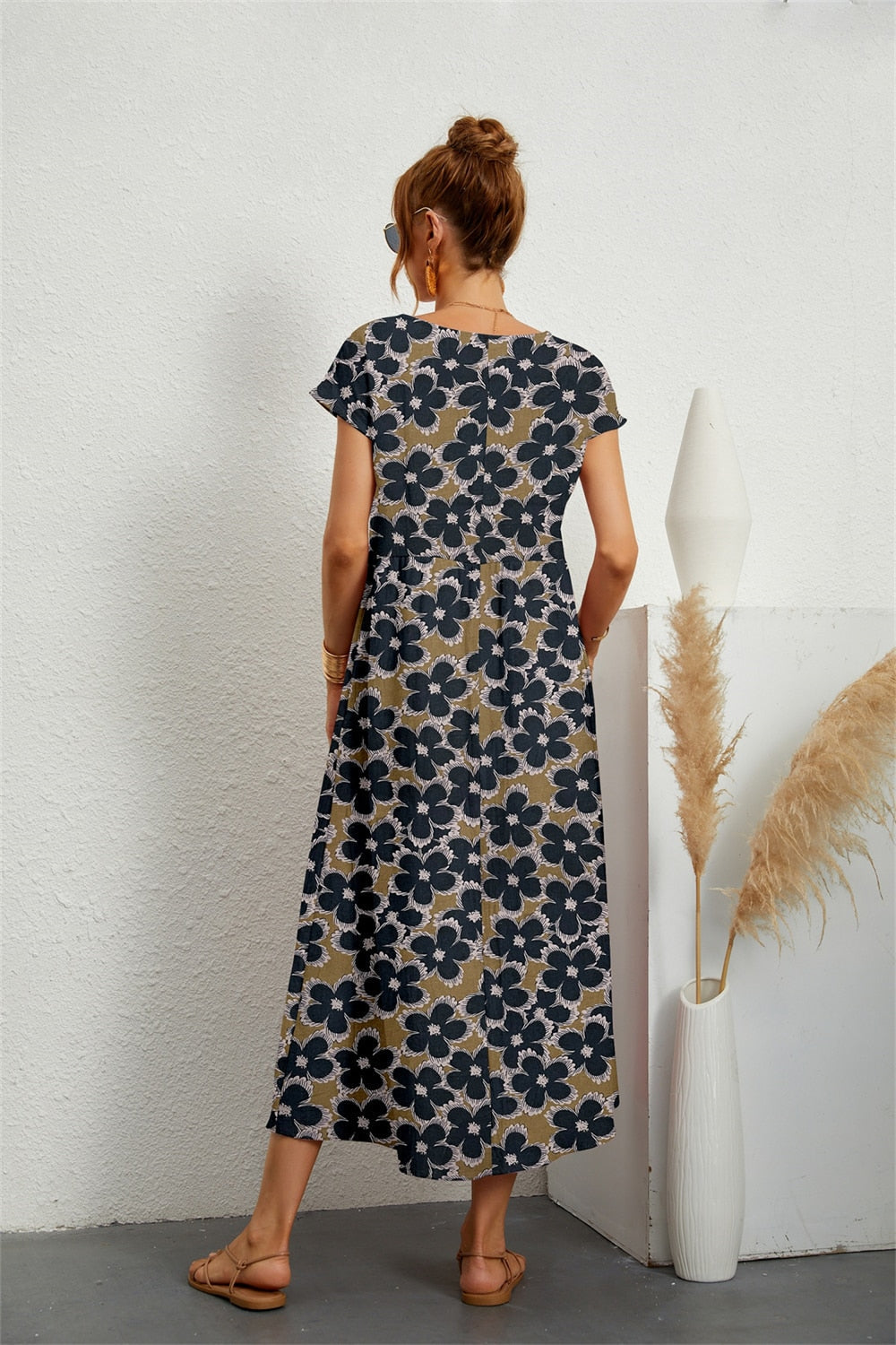 Damen Midikleid mit Print und Hüfttaschen