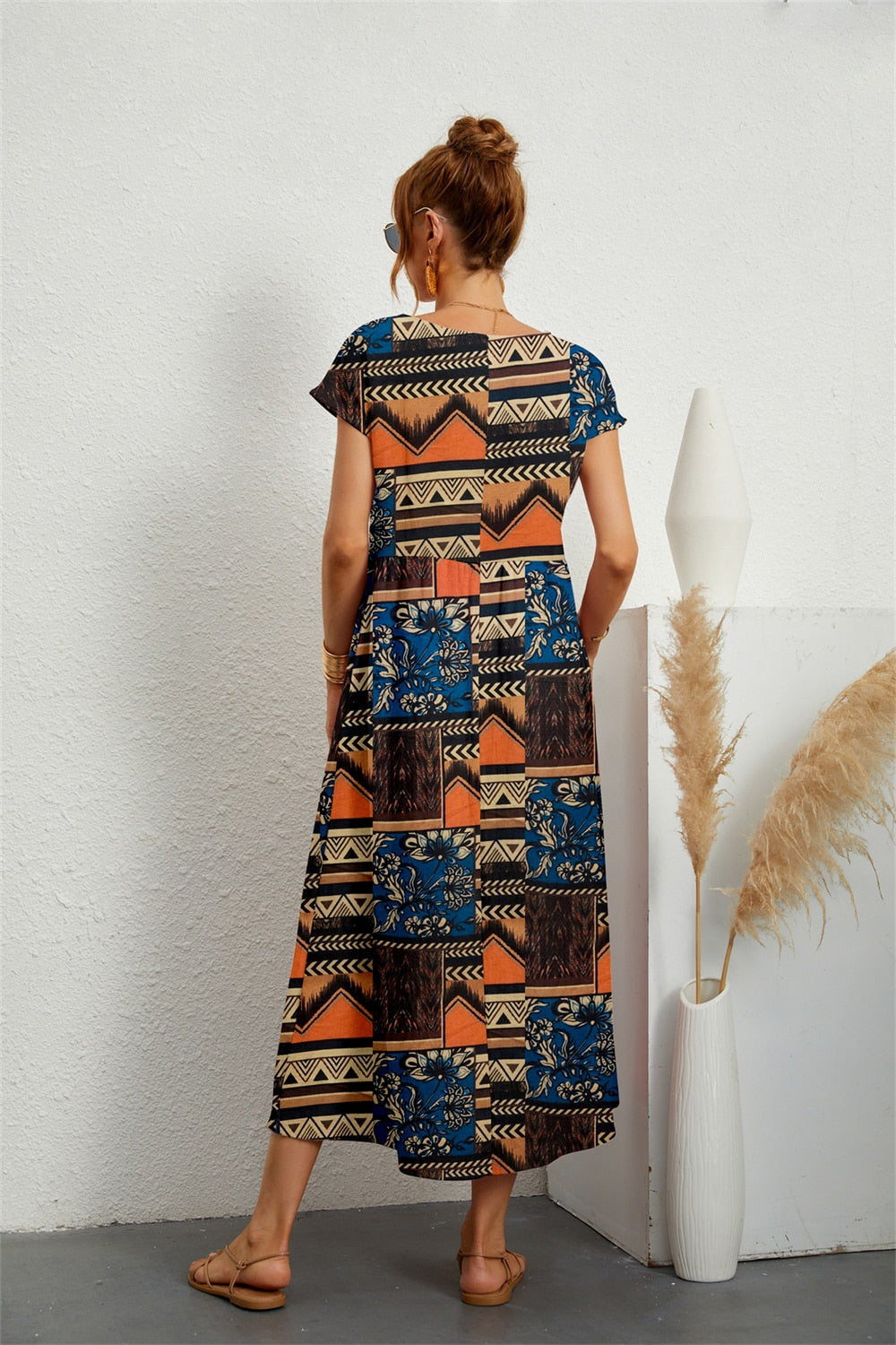Damen Midikleid mit Print und Hüfttaschen