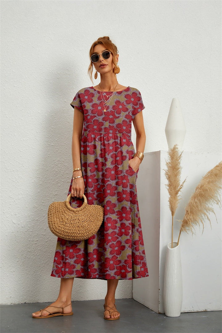 Damen Midikleid mit Print und Hüfttaschen