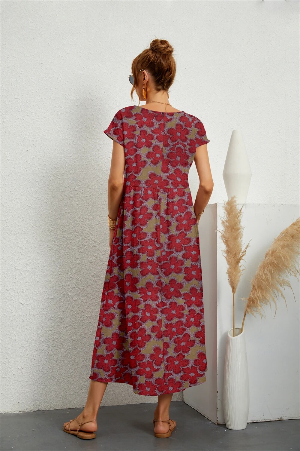 Damen Midikleid mit Print und Hüfttaschen