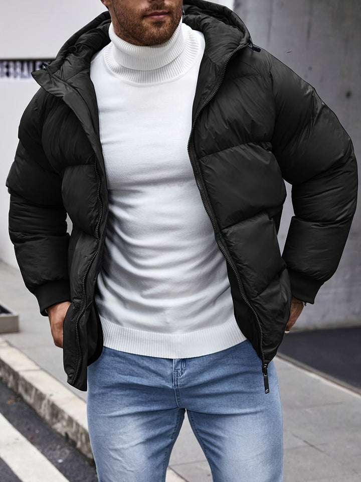 Herren Lässige Daunenjacke Mit Kapuze | Durchgehender Reißverschluss