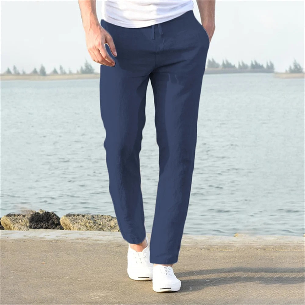 Herren Leinenhose mit geradem Schnitt und Taschen