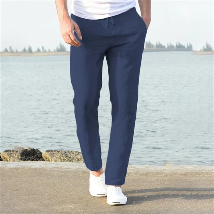 Herren Leinenhose mit geradem Schnitt und Taschen