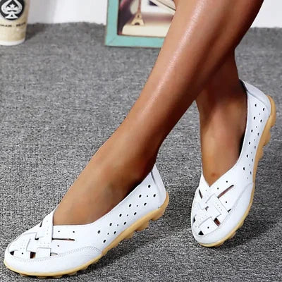 Damen Vegan-Leder Flache Schuhe mit perforiertem offenem Webmuster