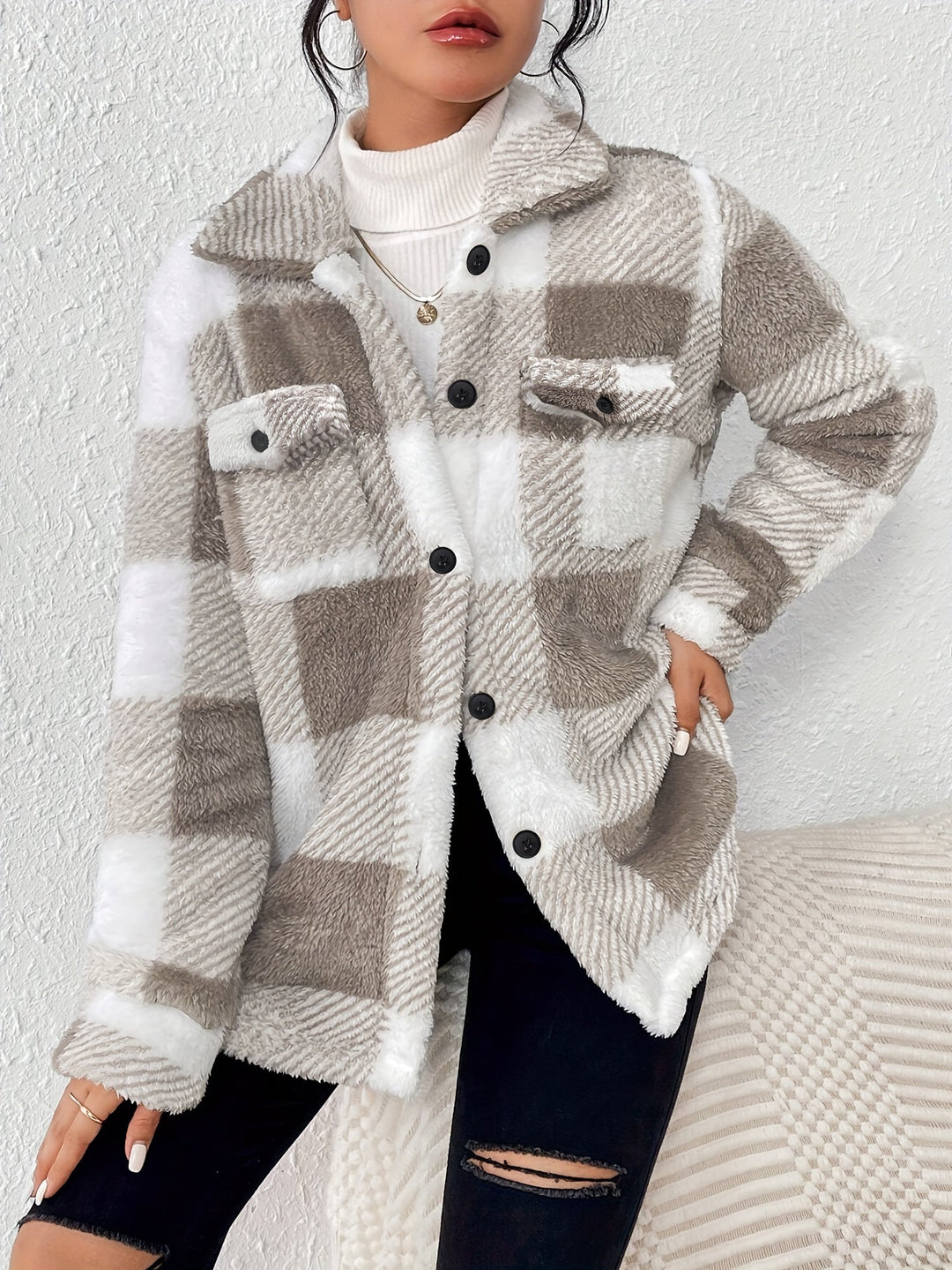 Klassische Karojacke Mit Knopfleiste Für Damen | Herbst