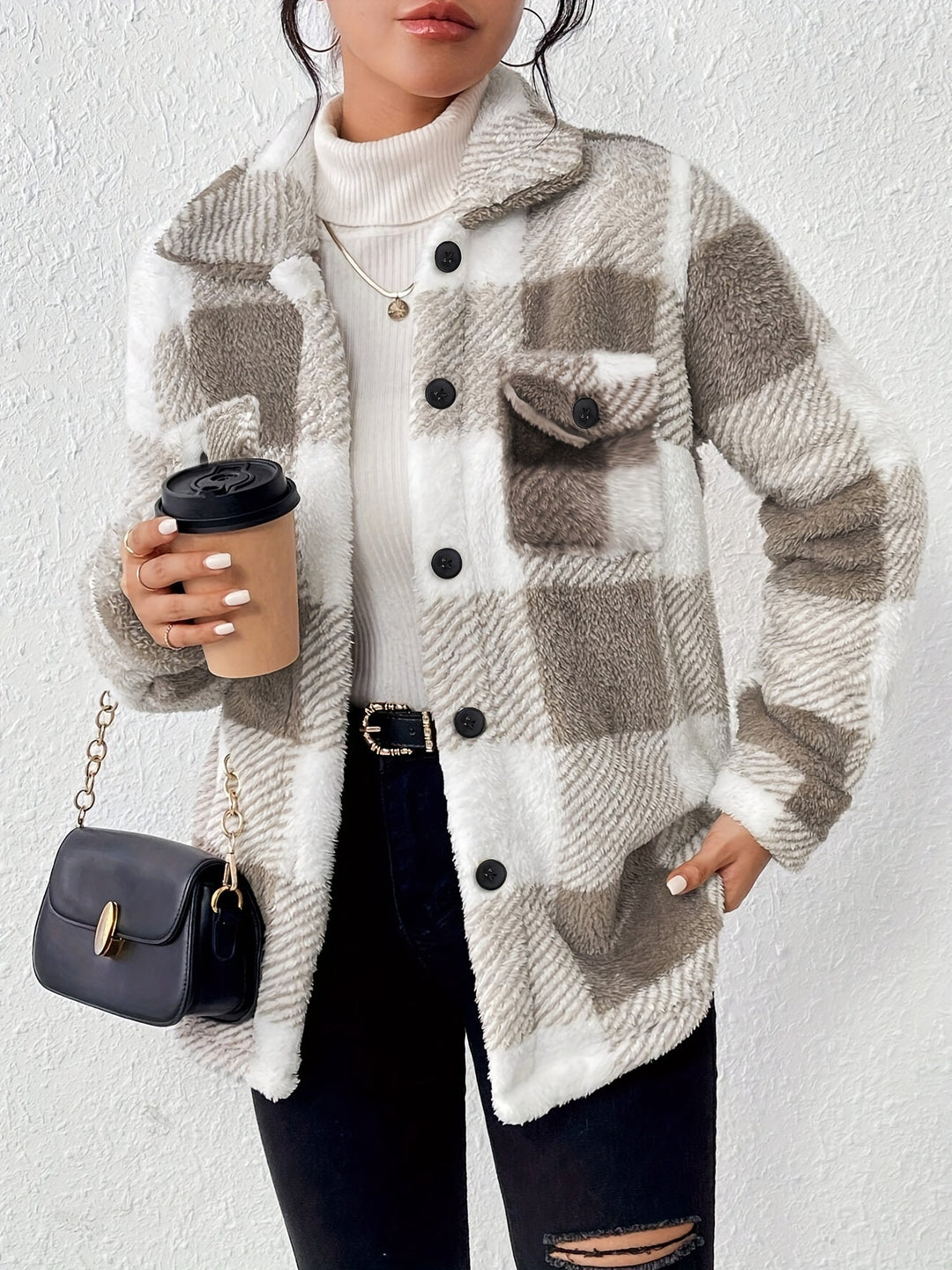 Klassische Karojacke Mit Knopfleiste Für Damen | Herbst