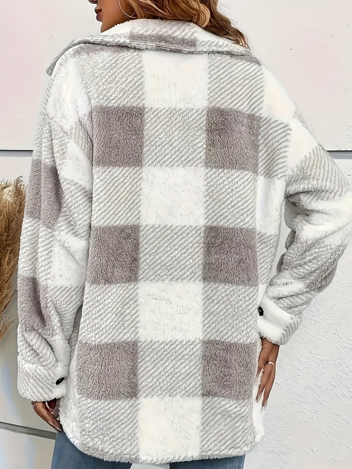 Klassische Karojacke Mit Knopfleiste Für Damen | Herbst