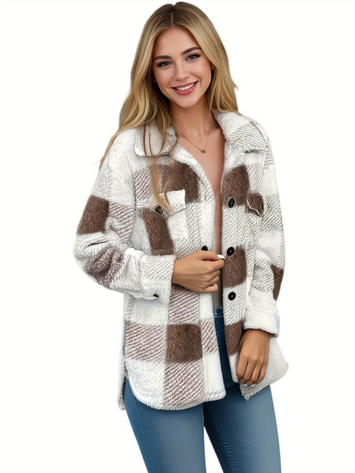 Klassische Karojacke Mit Knopfleiste Für Damen | Herbst