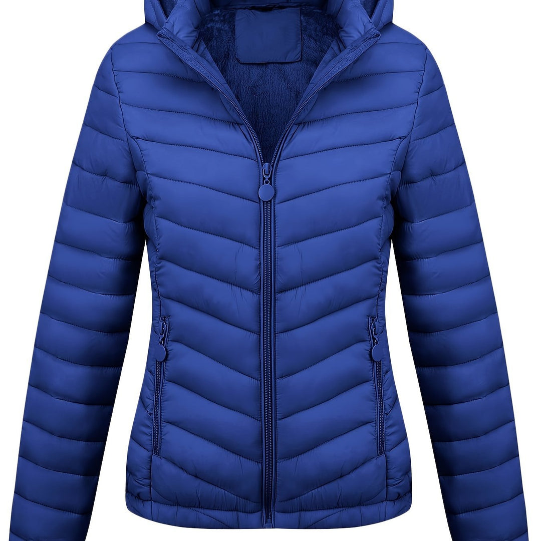 Moderne Pufferjacke Mit Reißverschluss Für Damen | Schräge Taschen