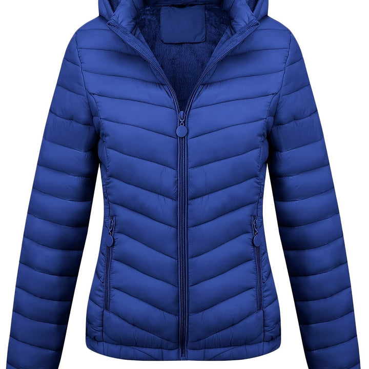 Moderne Pufferjacke Mit Reißverschluss Für Damen | Schräge Taschen
