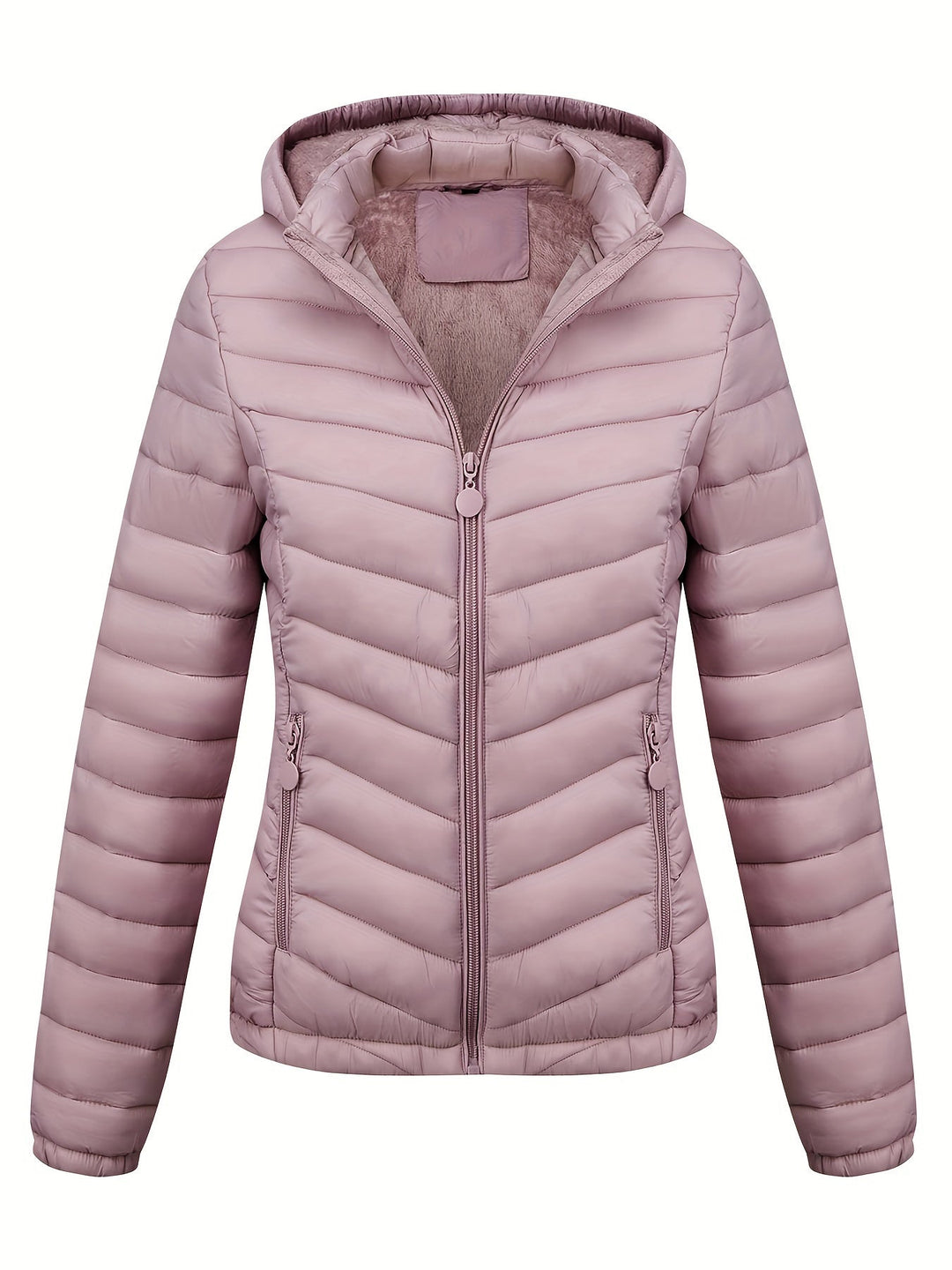 Moderne Pufferjacke Mit Reißverschluss Für Damen | Schräge Taschen