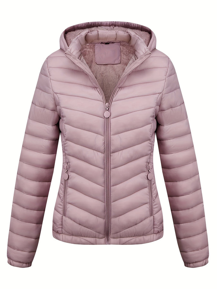 Moderne Pufferjacke Mit Reißverschluss Für Damen | Schräge Taschen