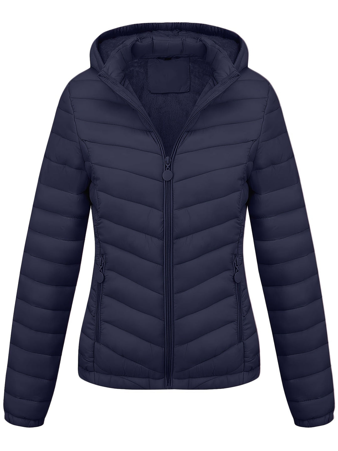 Moderne Pufferjacke Mit Reißverschluss Für Damen | Schräge Taschen